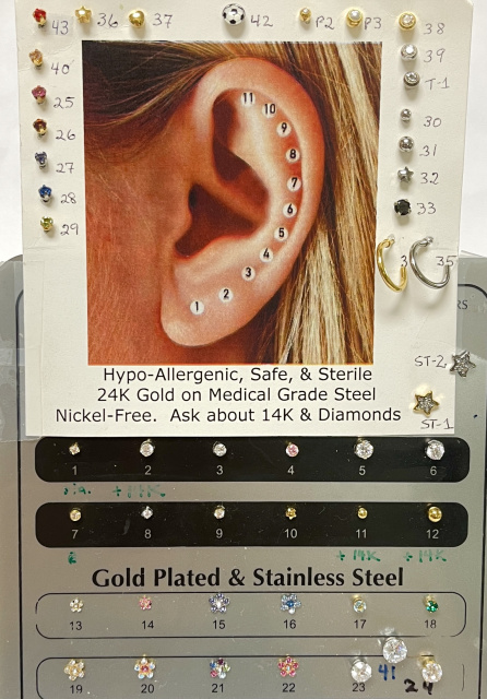 Ear Piercing Studs and ear piercing positions